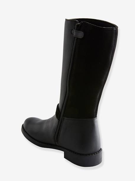 Leather Rider Boots, for Girls Black 