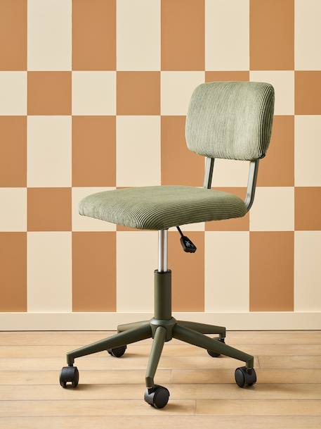 Velour Desk Chair with Castors for Children ecru+green+rose 