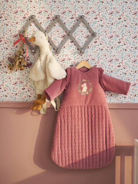 Baby sleeping bag with detachable long sleeves, ENCHANTED RABBIT old rose 