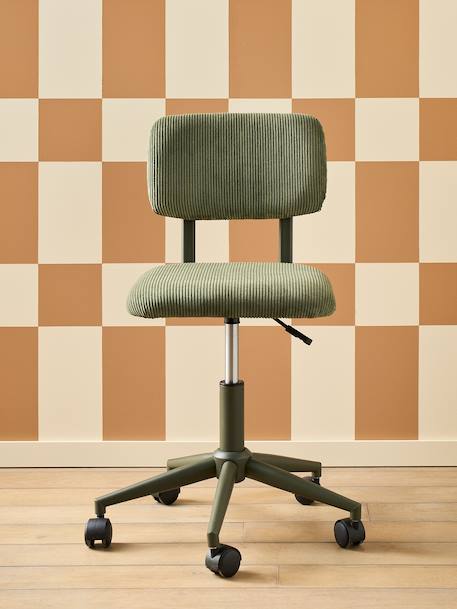 Velour Desk Chair with Castors for Children ecru+green+rose 