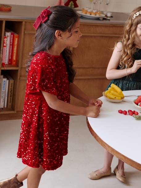 Girl's velvet and sequin dress red 