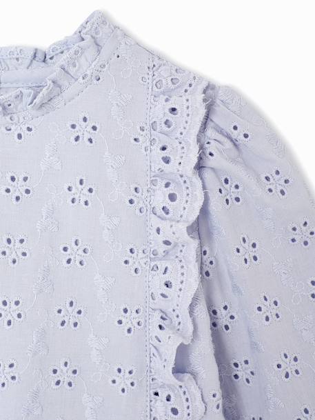 Blouse in Broderie Anglaise for Babies sky blue+sweet pink+white 