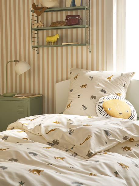 Essential WILD ANIMALS duvet cover set + pillowcase for children, with recycled cotton printed white 