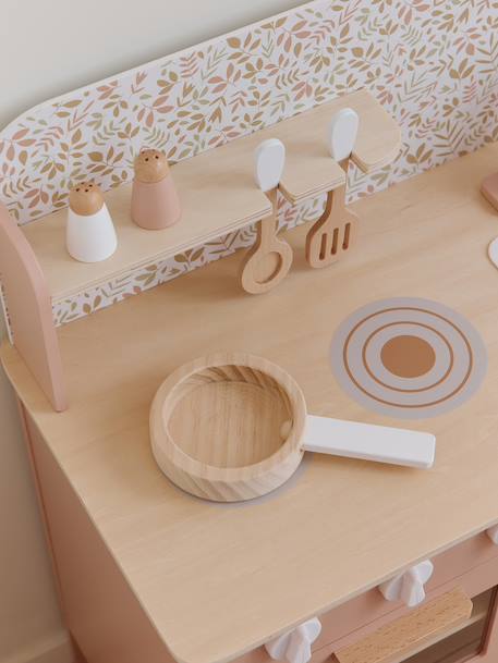 Wooden kitchen with FSC100® wooden accessories ecru+rose+sage green 