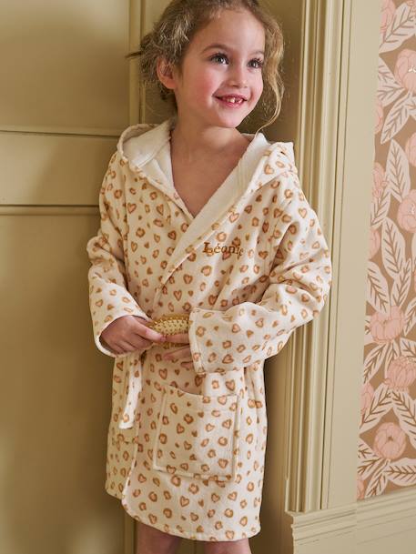 Leopard Dressing Gown for Children, with Recycled Cotton printed white 