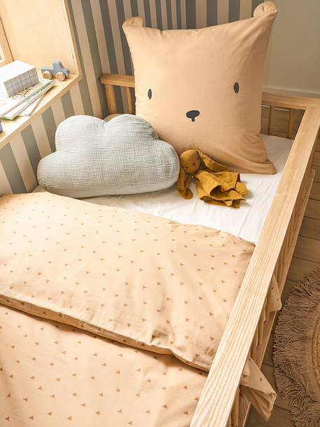 Duvet cover set + pillowcase, with recycled cotton BEAR printed beige 