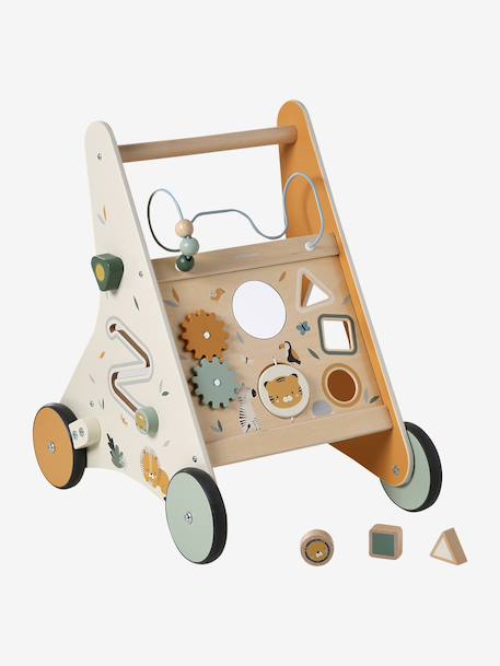 Baby Walker in FSC®100% Wood with Brakes, GREEN FOREST red+yellow 