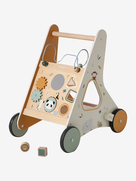 Baby Walker in FSC®100% Wood with Brakes, GREEN FOREST red+yellow 
