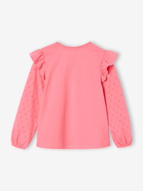 Ruffled Long Sleeve Top for Girls, BASICS ecru+rose 