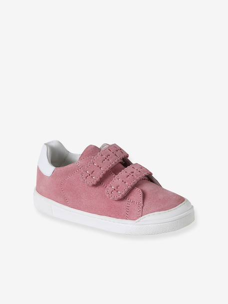 Hook-and-Loop Leather Trainers for Girls, Designed for Autonomy bordeaux red+gold+rose 