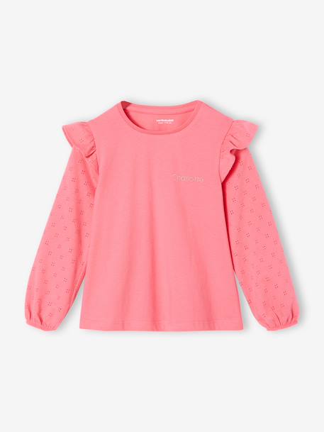 Ruffled Long Sleeve Top for Girls, BASICS ecru+rose 