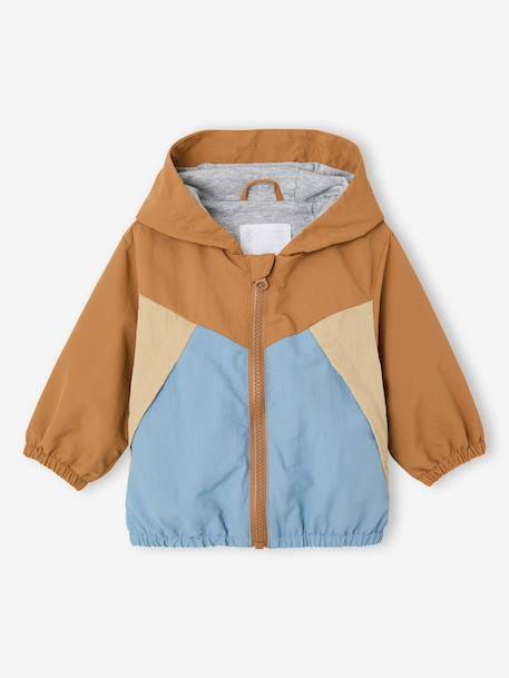 Windcheater Jacket for Baby Boys, by CYRILLUS aqua green+caramel 