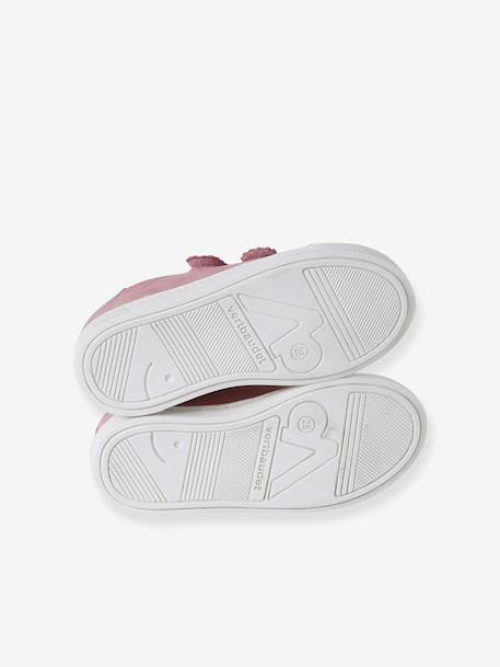 Hook-and-Loop Leather Trainers for Girls, Designed for Autonomy bordeaux red+gold+rose 