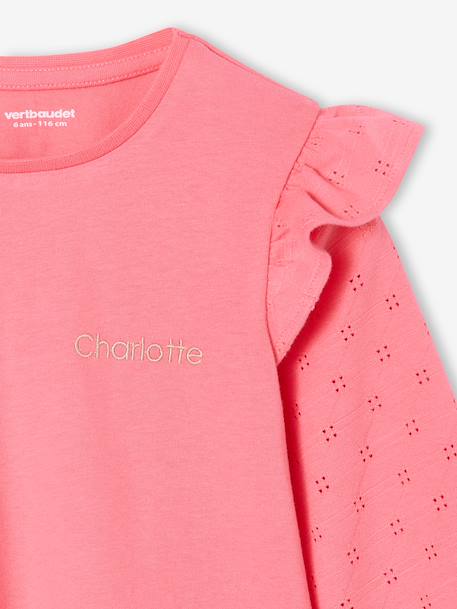 Ruffled Long Sleeve Top for Girls, BASICS ecru+rose 