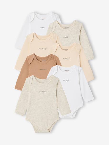 Pack of 7 Long-Sleeved Bodysuits for Babies set white 