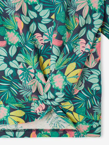 Tropical short-sleeved T-shirt with knot navy blue+pale pink 