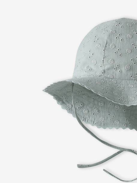 Hat in Broderie Anglaise for Baby Girls ecru+old rose+sage green 