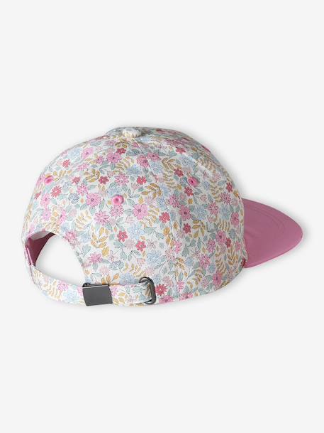 Floral Cap for Girls blue+peony pink+printed white 
