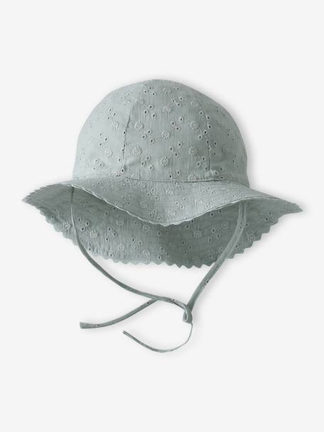 Hat in Broderie Anglaise for Baby Girls ecru+old rose+sage green 
