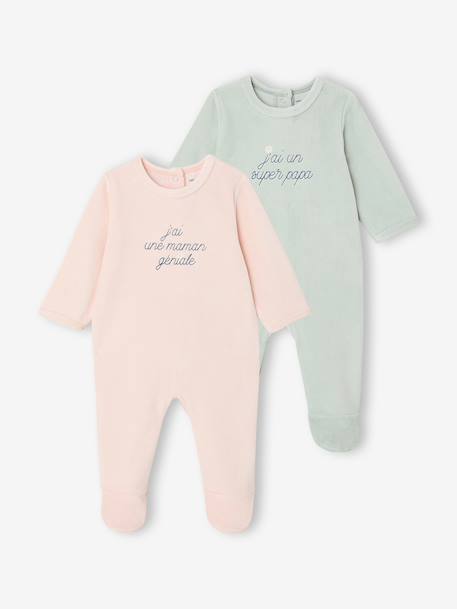 Pack of 2 girls' velvet pyjamas rose 