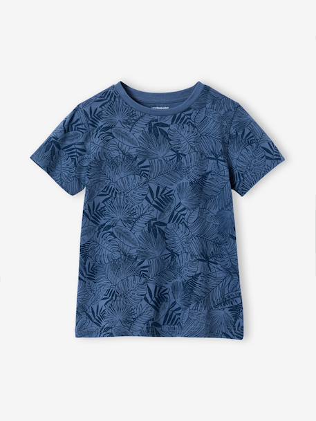 Printed boy's t-shirt denim blue+lichen+marl white+mint green 