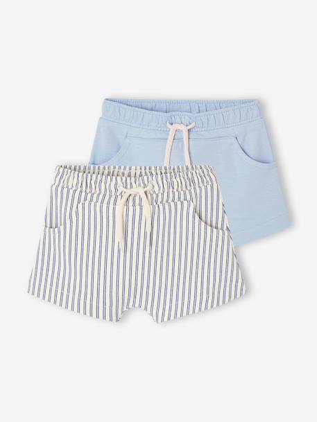 Pack of 2 Pairs of Fleece Bermuda Shorts for Baby Boys striped blue 