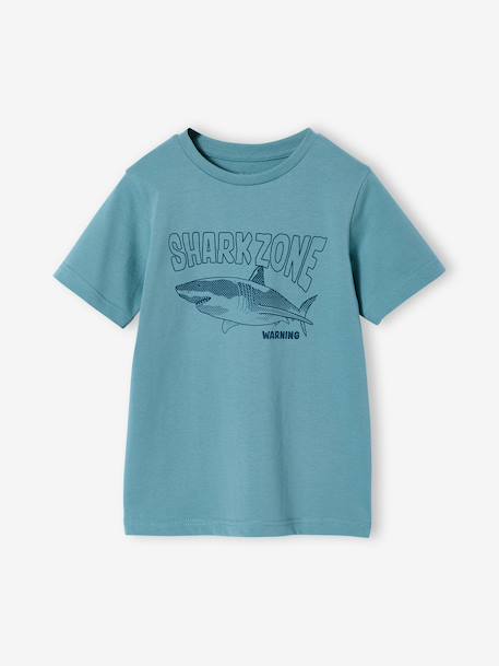 Printed boy's t-shirt aqua green+marl white+medium blue+mint green+ochre+olive+terracotta 