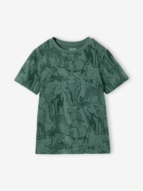 Printed boy's t-shirt denim blue+lichen+marl white+mint green 