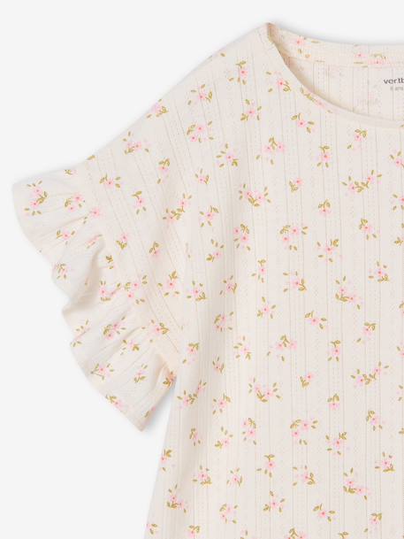 Girl's pointelle knit t-shirt ecru 