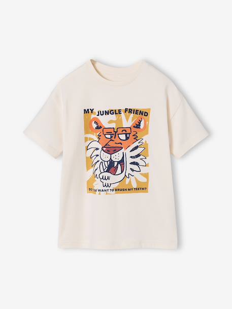 Short-Sleeved Animal T-Shirt for Boys ecru+white 