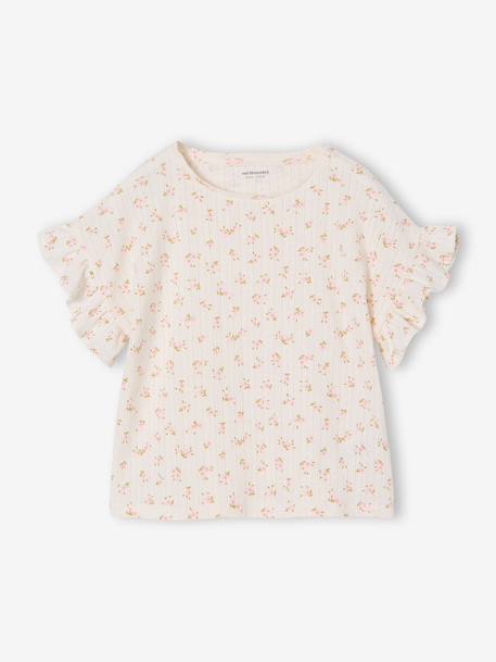 Girl's pointelle knit t-shirt ecru 