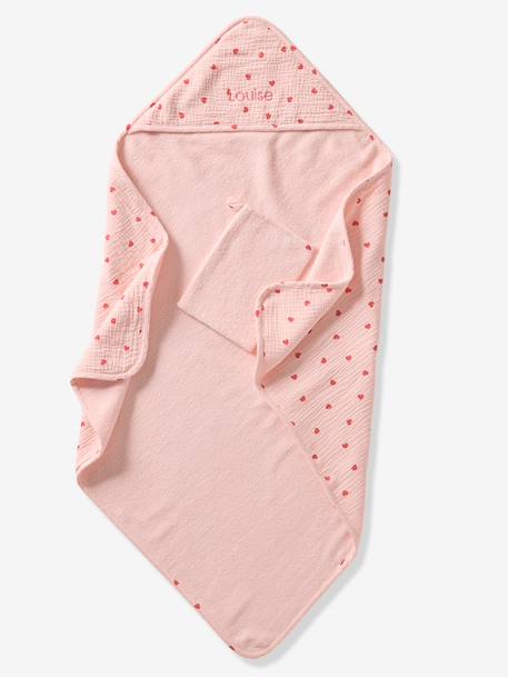 Bath cape + wash mitt MY HEART printed pink 