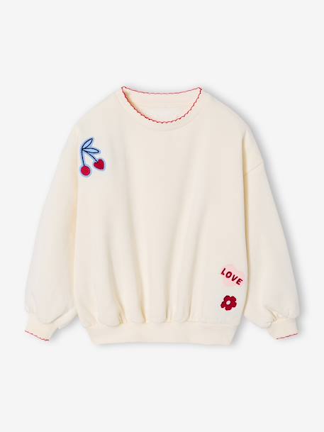 Sweatshirt with Iron-On Patches for Girls ecru 