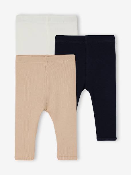Pack of 3 newborn baby leggings ecru 