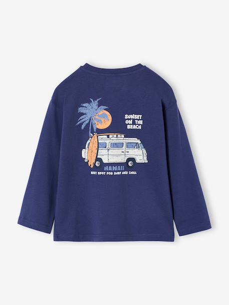 Boy's long-sleeved t-shirt ecru+slate blue 
