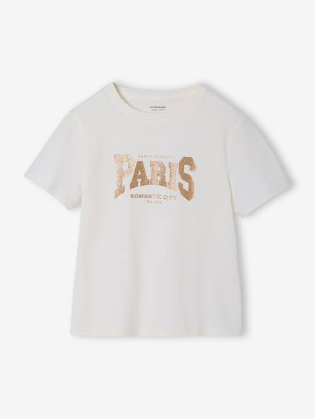 Girls' printed short-sleeved t-shirt ecru+sage green 