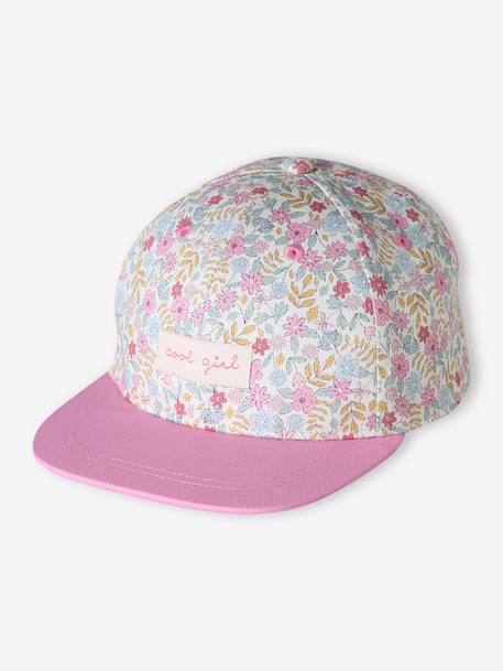 Floral Cap for Girls blue+peony pink+printed white 