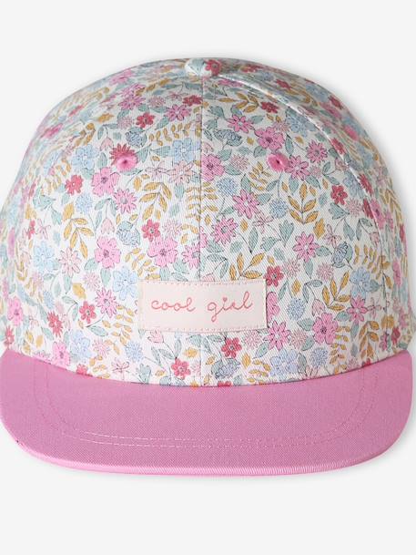 Floral Cap for Girls blue+peony pink+printed white 