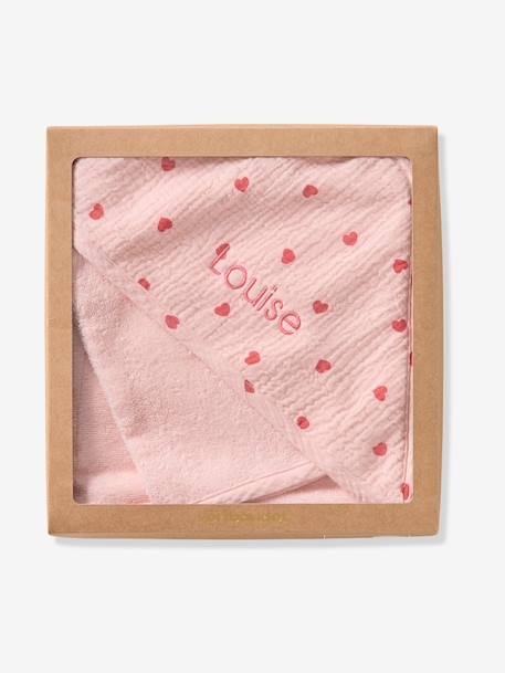 Bath cape + wash mitt MY HEART printed pink 