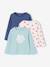 Pack of 3 long-sleeved girls' fancy t-shirts anthracite+coral+ecru+grey blue+indigo+mauve+rose 