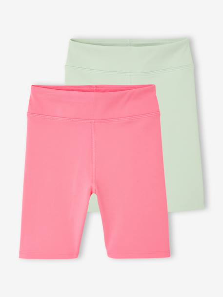 Pack of 2 Sports Cycling Shorts for Girls green+rose 