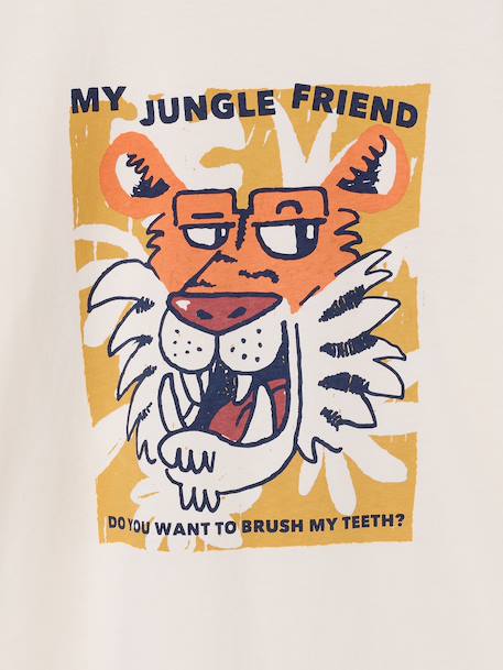 Short-Sleeved Animal T-Shirt for Boys ecru+white 
