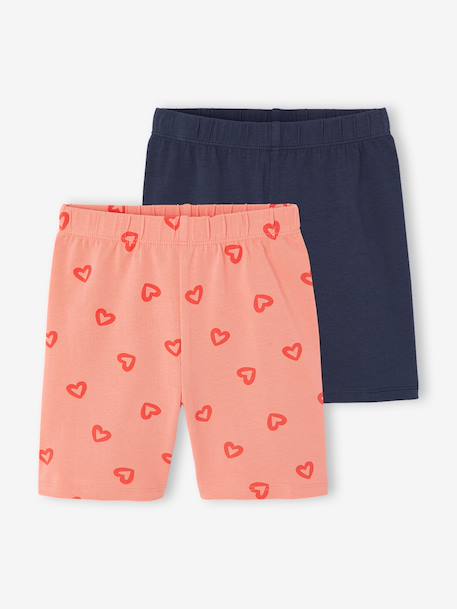 Pack of 2 girls' cycling shorts beige+coral 