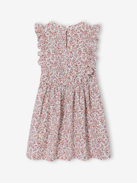 Frilly seersucker dress for girls printed white+sage green 