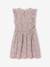 Frilly seersucker dress for girls printed white+sage green 