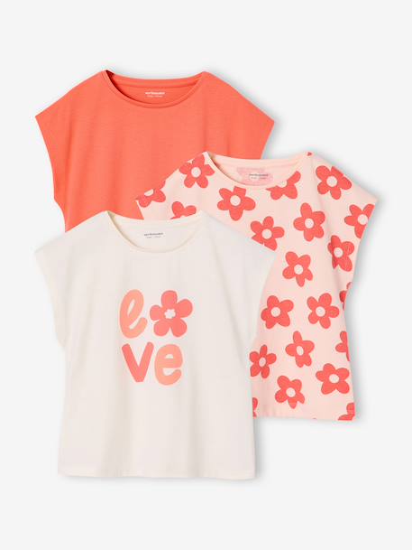 Pack of 3 girls' short-sleeved t-shirts - BASICS pale blue+rosy 