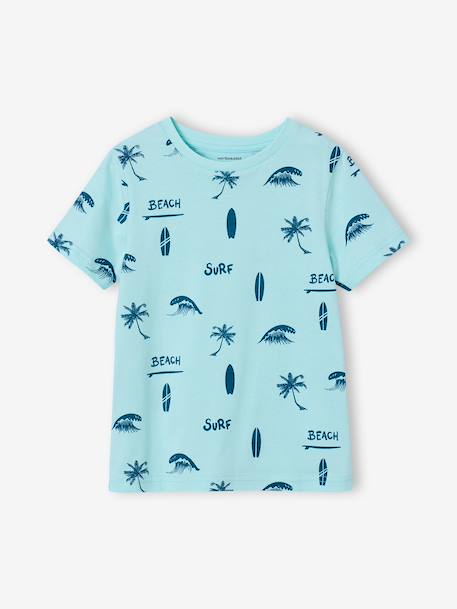 Printed boy's t-shirt denim blue+lichen+marl white+mint green 