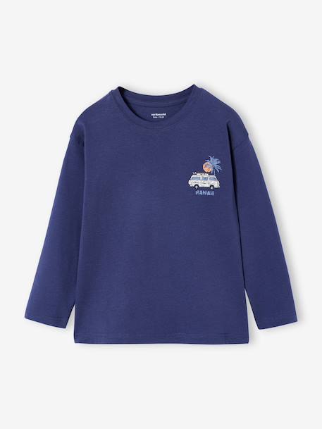 Boy's long-sleeved t-shirt ecru+slate blue 