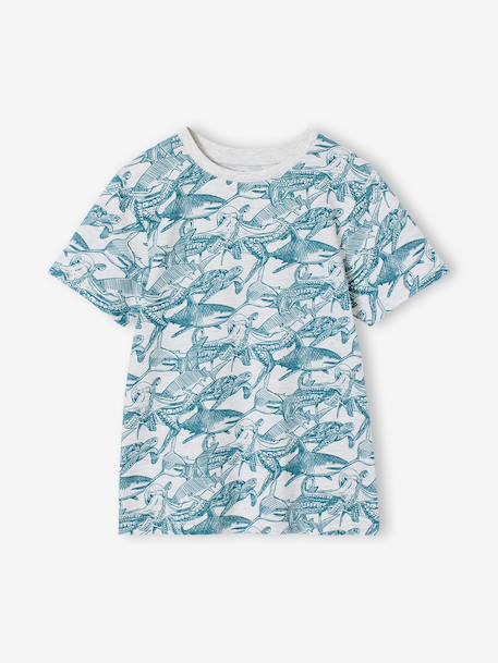 Printed boy's t-shirt denim blue+lichen+marl white+mint green 