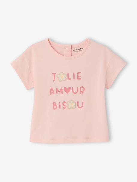 T-Shirt with Crochet Details for Baby Girls ecru+pale pink 